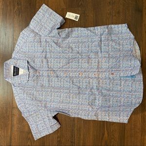 Robert Graham Blue dotted XL Short Sleeve Button Front Shirt-NWT